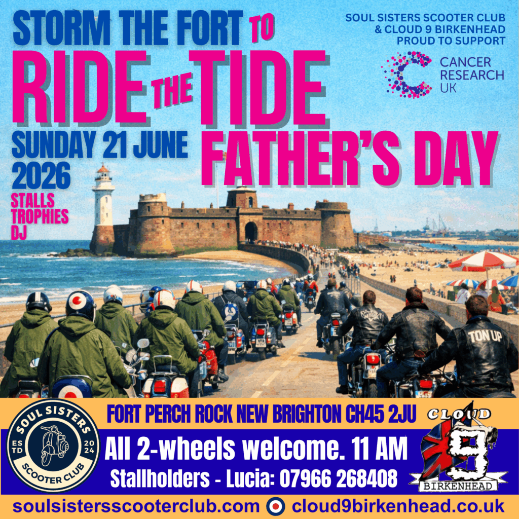 Storm the Fort to Ride the Tide headline with a fort photos and mods and rockers riding towards it.
